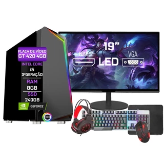 Pc Gamer Completo Fácil Intel i5 3ª Geração 8GB GT 420 4GB SSD 240GB Monitor 19"- Kit Gamer Teclado Mouse Headset