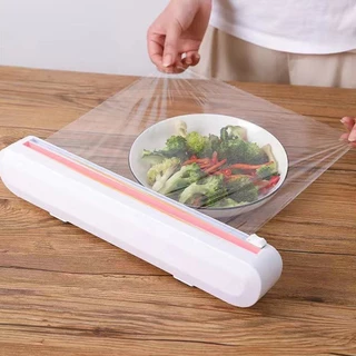 Cortador De Plástico Filme Suporte Ajustável Dispenser Plástico Filme Descartável Ventosa Aderente Selador Comida Cozinha Embalagem