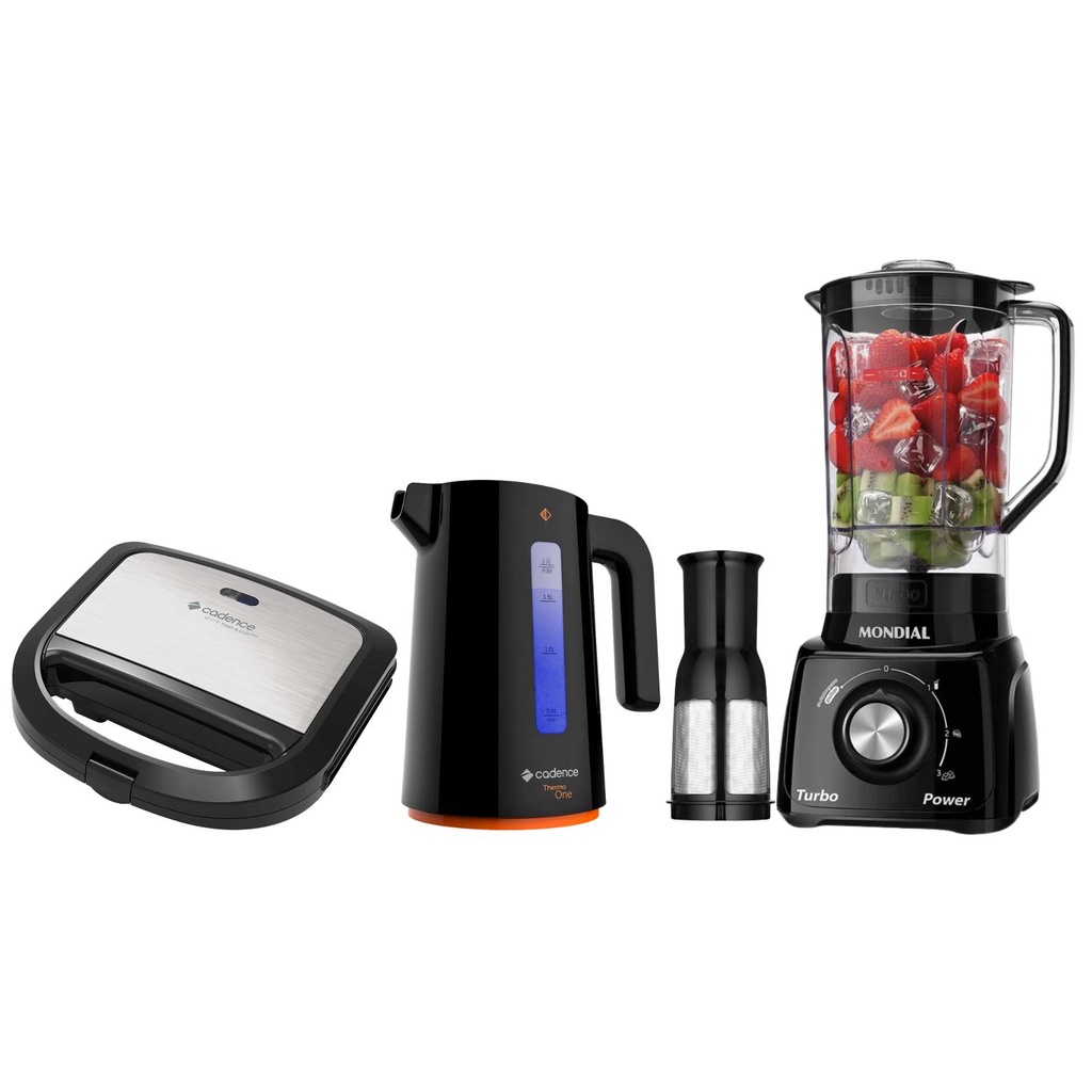 Kit Liquidificador Turbo Power Filtro 3 Velocidades Com Sanduicheira ...
