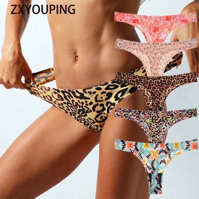 Leopard Print Soft Lace Tanga Sem Costura Nylon Bikini Panties For