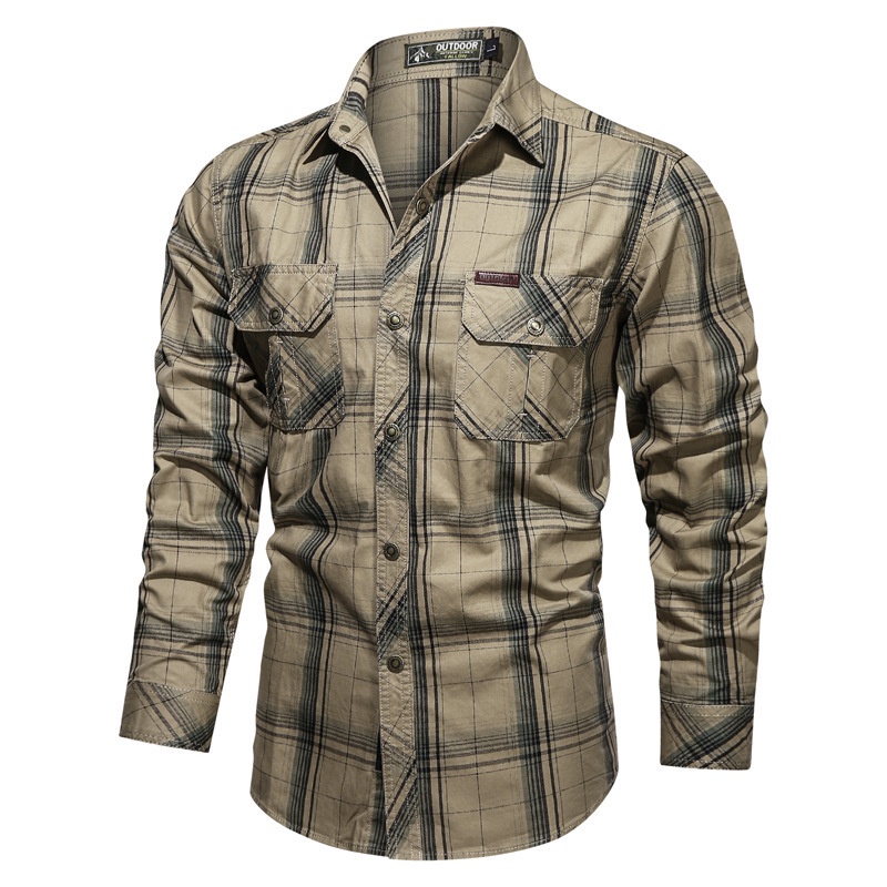 Camisa Militar Masculina Casual Puro Algodão De Manga Longa Trabalho Homem Exterior