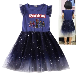 Roblox Baby Girl Starry Sky Vestidos De Malha Verão Para Crianças Carnaval Cosplay Manga Curta Vestido Casual