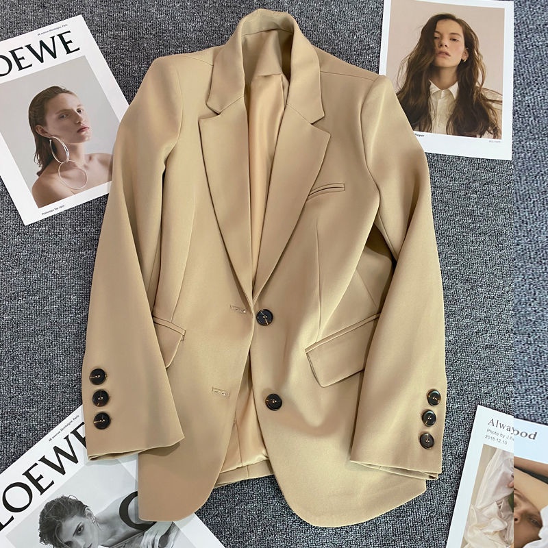 Jaqueta Khaki Suit 2024 Primavera Outono Estilo Casual Classe Alta Sentimento Frito Saia De Fato De Rua Top