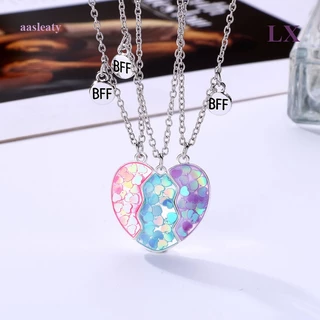 LX 3pcs/Set Best Friends Sequin Heart Pendant Conjunto De Colar De Pedra Magnética
