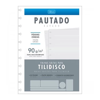 Refil para Caderno TILIBRA Tilidisco Universitário Folhas Cinzas Linhas Brancas 50 Folhas