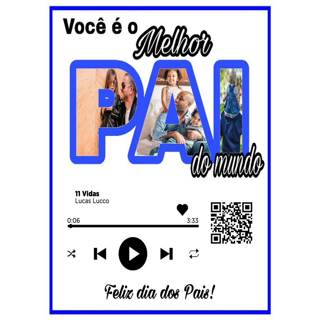 Quadro Placa Decorativa Dia dos Pais Interativo QR CODE Spotify Code