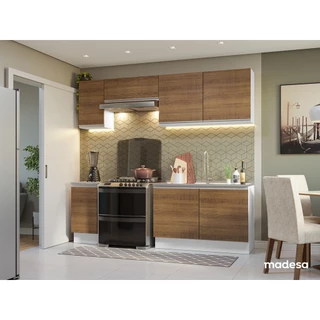 Armário de Cozinha Completa 240cm Branco/Rustic Glamy Madesa 10 em Oferta na Shopee