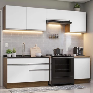 Armário de Cozinha Completa 260cm Rustic/Branco Glamy Madesa 04 em Oferta na Shopee