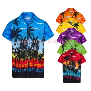 Camisa Masculina Havaiana Árvore De Palma De Férias Praia De Verão S-6XL
