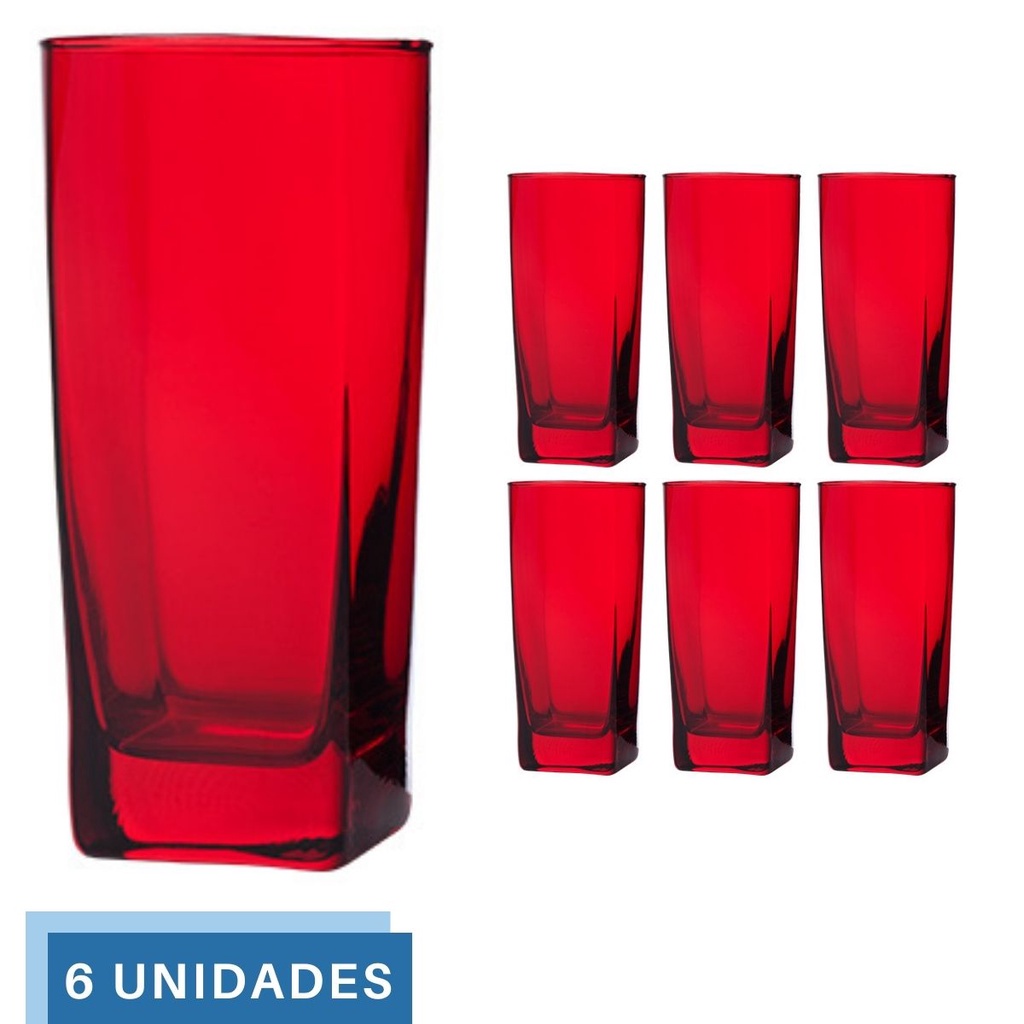 Jogo De Copos Altos Diamond 300ml Vidro Grosso 6 Un Colorido Cor Rosa