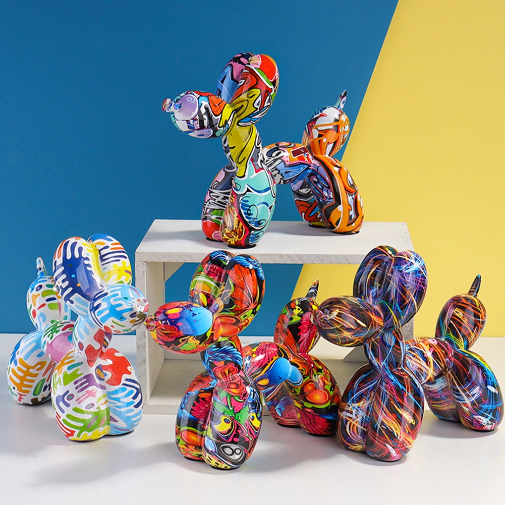 Escultura Em Resina Estátua De Cão Grafite Colorido Nórdico Acessórios De Mesa Para Balão