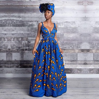 Vestidos africanos Ankara Dashiki Amarelo e Azul – Estilo Afro Moda