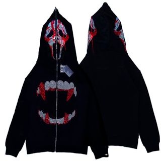 Zip Hoodie Rhinestone Esqueleto Goth Sweatshirt Casaco Esportivo Pullover Manga Longa Gótica Para Homens Capuzes Y2k De Capuz