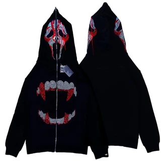 Zip Hoodie Rhinestone Esqueleto Goth Sweatshirt Casaco Esportivo Pullover Manga Longa Gótica Para Homens Capuzes Y2k De Capuz