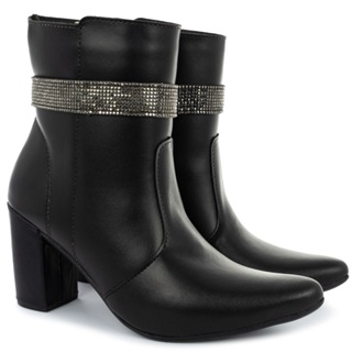 Bota Feminina bico fino salto fashion confortável com manta OLZZY