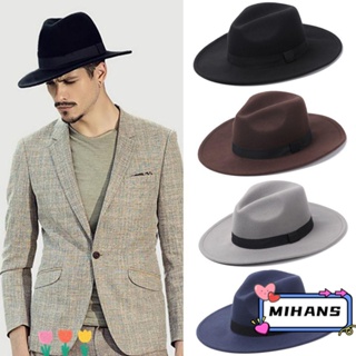 MIHAN Nova Moda Chapéu Fedora Vintage Cowboy Jazz Desempenho De Palco Mulheres Homens Vestido De Lã Com Aba Larga Festa De Dança De Inverno Outono Panamá/Multicolorfedora Para