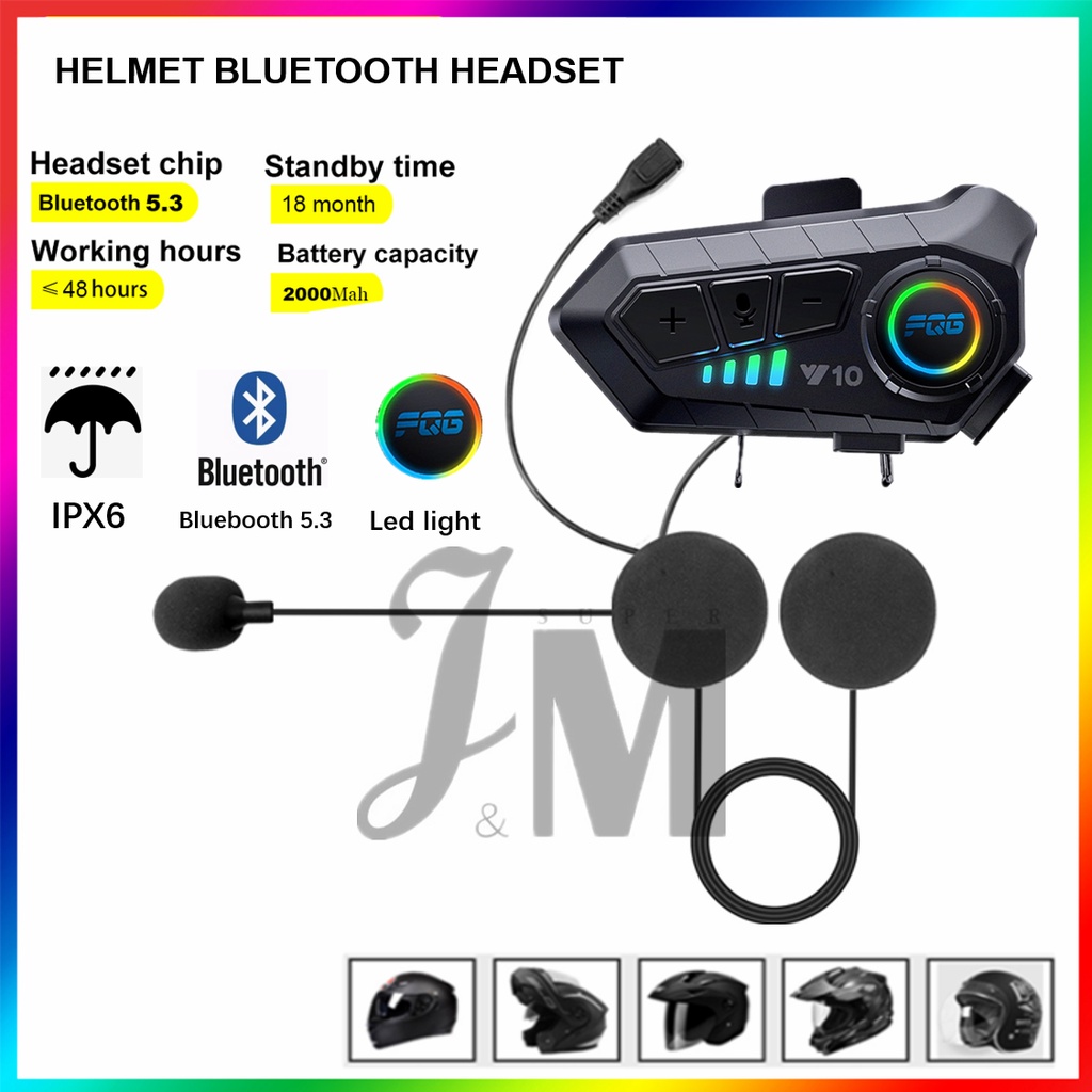 Y10 Fone De Capacete Com Luz Ambiente Bluetooth 5.3 Intercomunicador Para Capacete Ipx6 À Prova D'água Para Motocicleta BT12