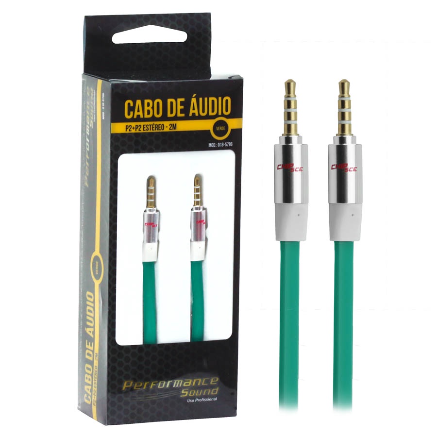 Cabo P2 + P2 Flat Estéreo 100% cobre Profissional - 2 Metros
