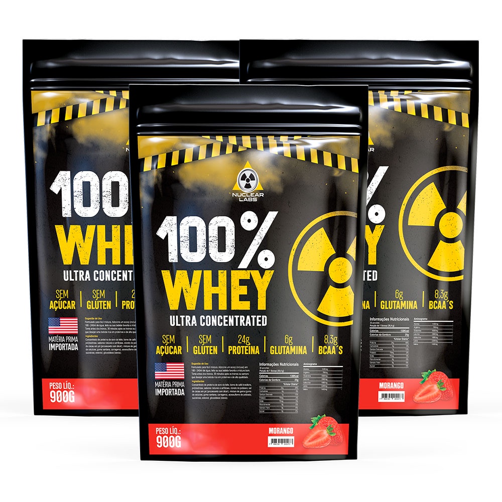 3x Whey Protein 100% Ultra Concentrado (2,7 Kilos) Morango