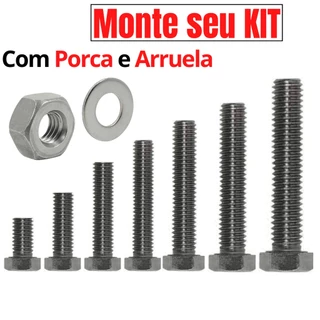 Parafusos com Porca e Arruela 1/4 5/16 3/8 Parafuso Sextavado Rosca Inteira Polido