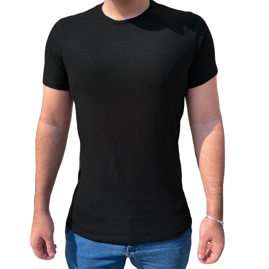 Camiseta Canelada Americana Slim Fit Manga Curta Academia Dia a Dia ...