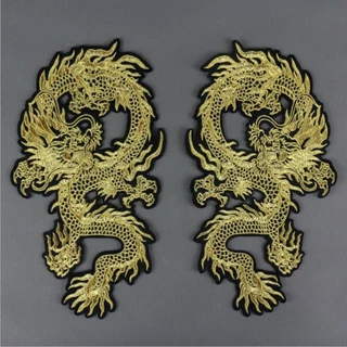 1 Par De Bordados Dragão Patches Ferro Sobre Adesivo Reparo
