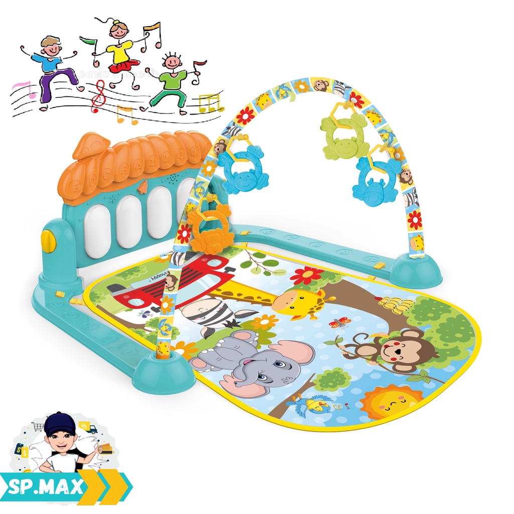 Tapete de Atividades com Piano Musical Infantil Animais Verde Baby