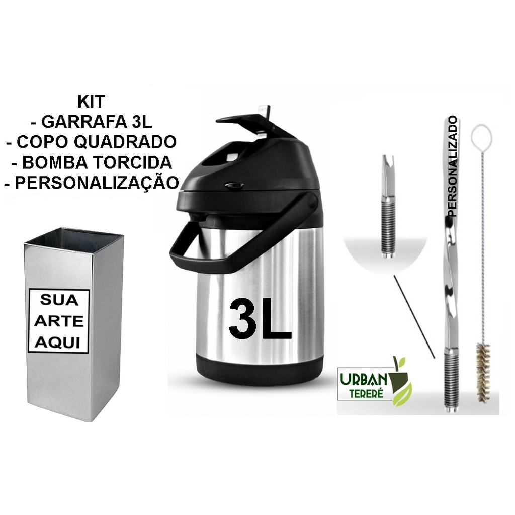 Garrafa Térmica Inox 1L Pressão - Medlimp Distribuidora