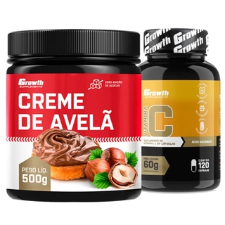 Creme Fit Avelã 500g + Vitamina C 120 Cap Growth Supplements