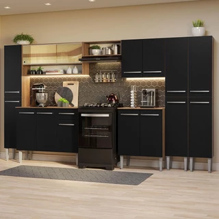 Armário de Cozinha Completa 325cm Rustic/Preto Emilly Madesa 05 em Oferta na Shopee