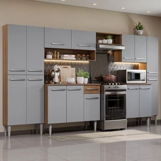 Armário de Cozinha Completa 325cm Cinza/Rustic Emilly Joy Madesa 01 em Oferta na Shopee