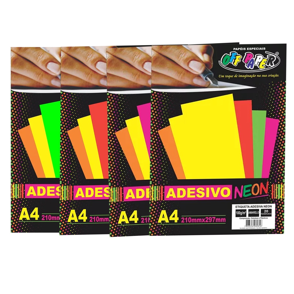 Folha Adesivo Neon A4 100g Pacote 20 Folhas Artesanato | Shopee Brasil