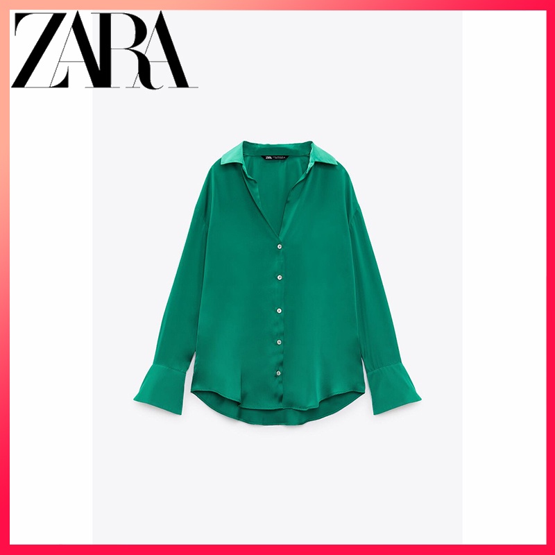 ZARA Nova Camisa De Seda Feminina Com Textura De Cetim Drapeado ...