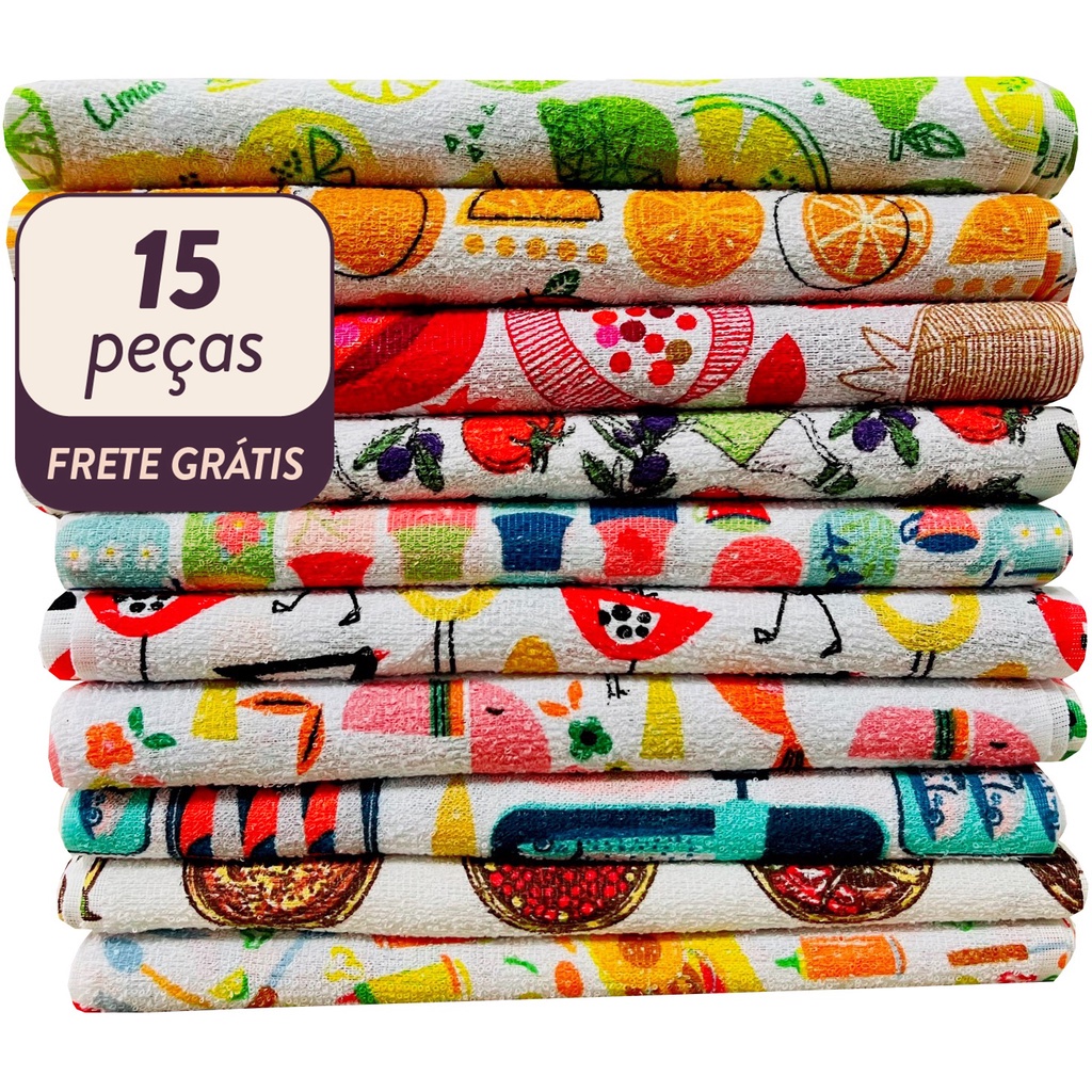 Pano De Prato Atoalhado Felpudo Kit Com 15 Peças