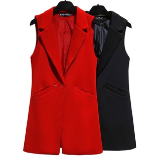 Colete Feminino Sem Mangas Casaco Longo Slim Fit
