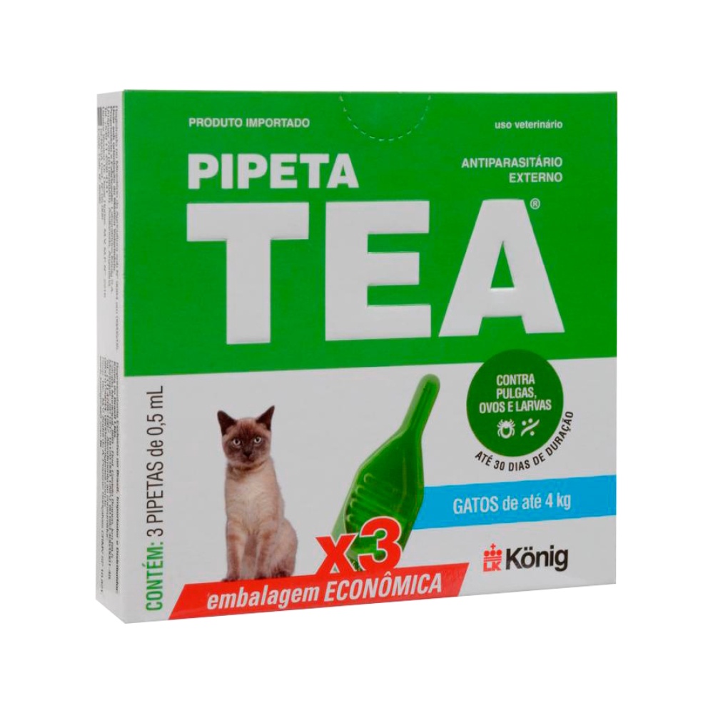 Pipeta Antipulgas Tea Gatos Até 4kg Caixa Combo 3 Pipetas - Konig