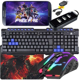 Mobilador Gamer Com Teclado Teclas Azuis Destacadas + Mouse Para Jogos + Pad Speed + Hub Usb 4 Portas em Oferta na Shopee