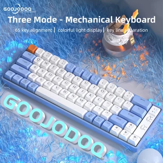 Goojodoq Teclado Mecânico Sem Fio bluetooth Para Jogos PBT Teclados Hot Swappable 65Keys RGB Light for PC Laptop Cabo Destacável