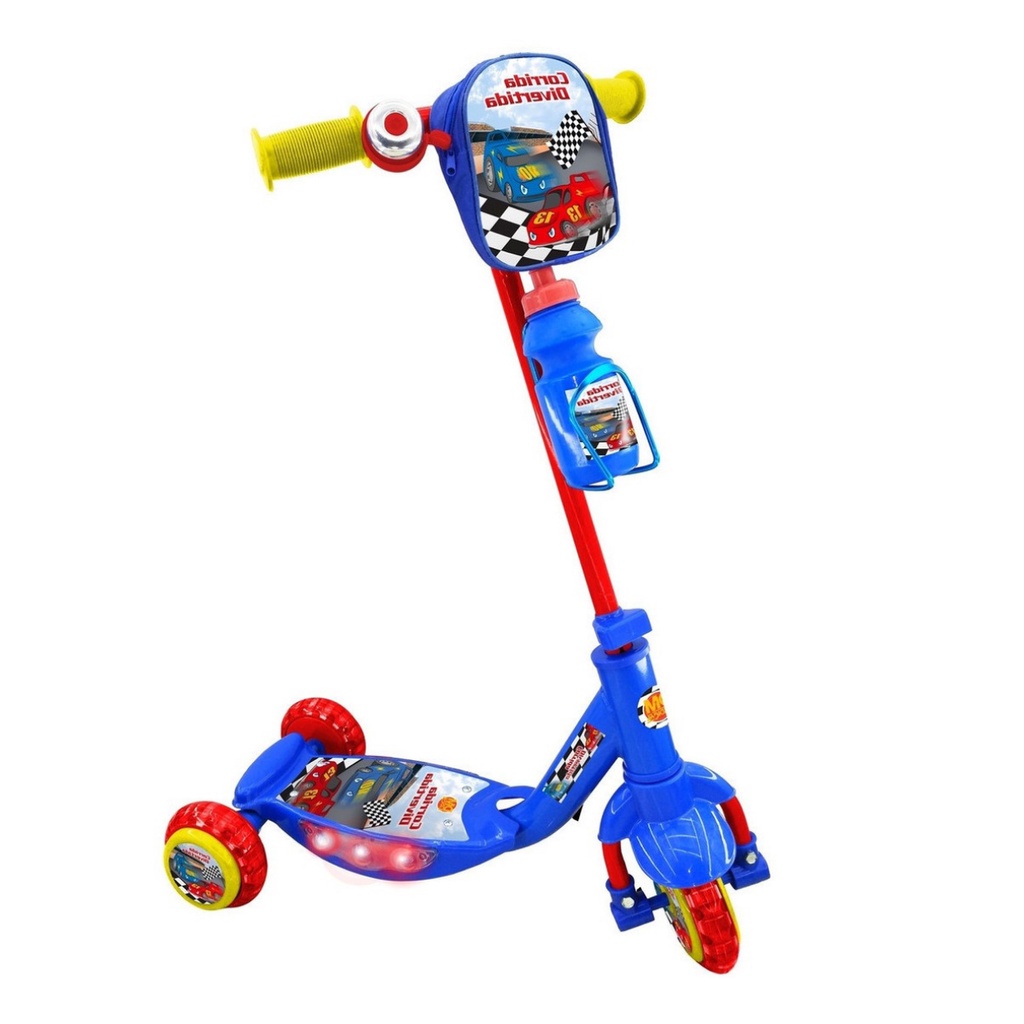 Patinete Infantil 3 Rodas Menino Luz Som Bolsa e garrafinha | Shopee Brasil