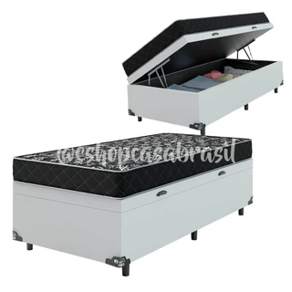 Cama Box Baú Solteiro + Colchão D20 - Couro Branco