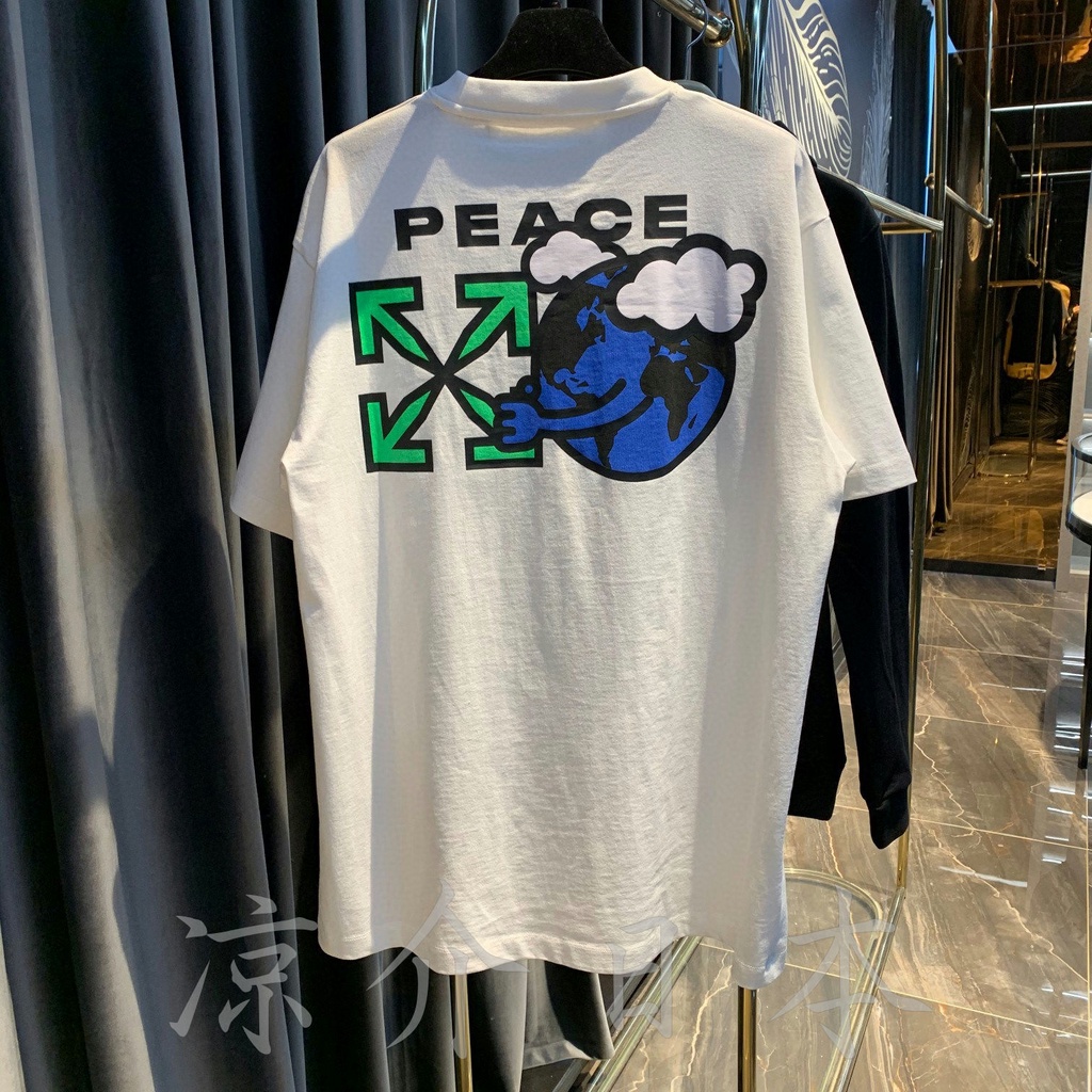 OF WHTE Earth Palm Arrow Paz Estampa Camiseta De Manga Curta Para Homens E Mulheres