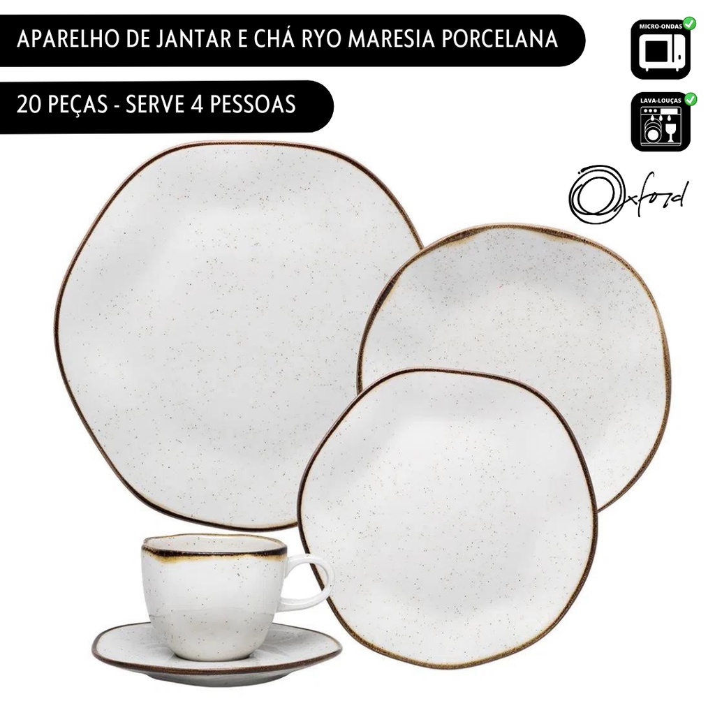Aparelho de Jantar e Chá Ryo Maresia Porcelana 20pçs Oxford