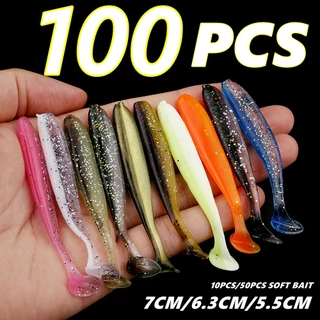 100 PCS Conjunto De Iscas Macias De Pesca Cauda De Isca Macia Wobblers Artificial Worm Soft Tackle 7cm/6.3cm/5.5cm