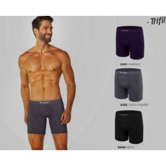 Kit 3 Cueca Boxer Long Leg trifil Microfibra Sem Costura