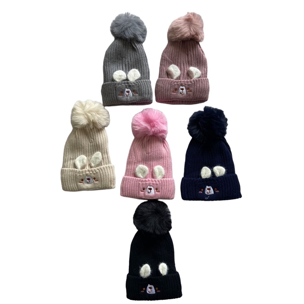 Touca Gorro De Pompom Infantil Criança Frio Fofinha Gatinho - Rosa