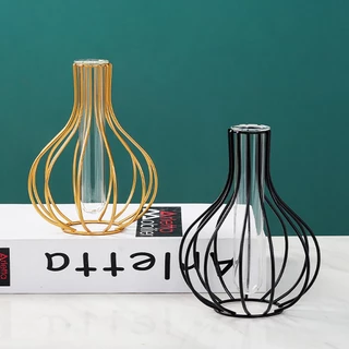 [EPAY] Vaso De Flores De Vidro Hidropônico Nórdico Ferro Dourado Decoração De Mesa Para Casa