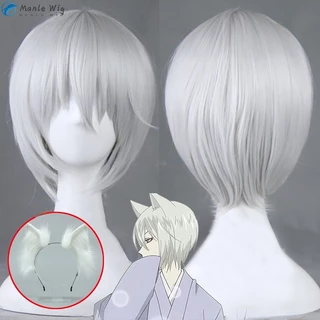 Misscoo Tomoe Cosplay Peruca Anime Kamisama Love/Kiss Cabelo Sintético Curto Prata Branco Resistente Ao Calor