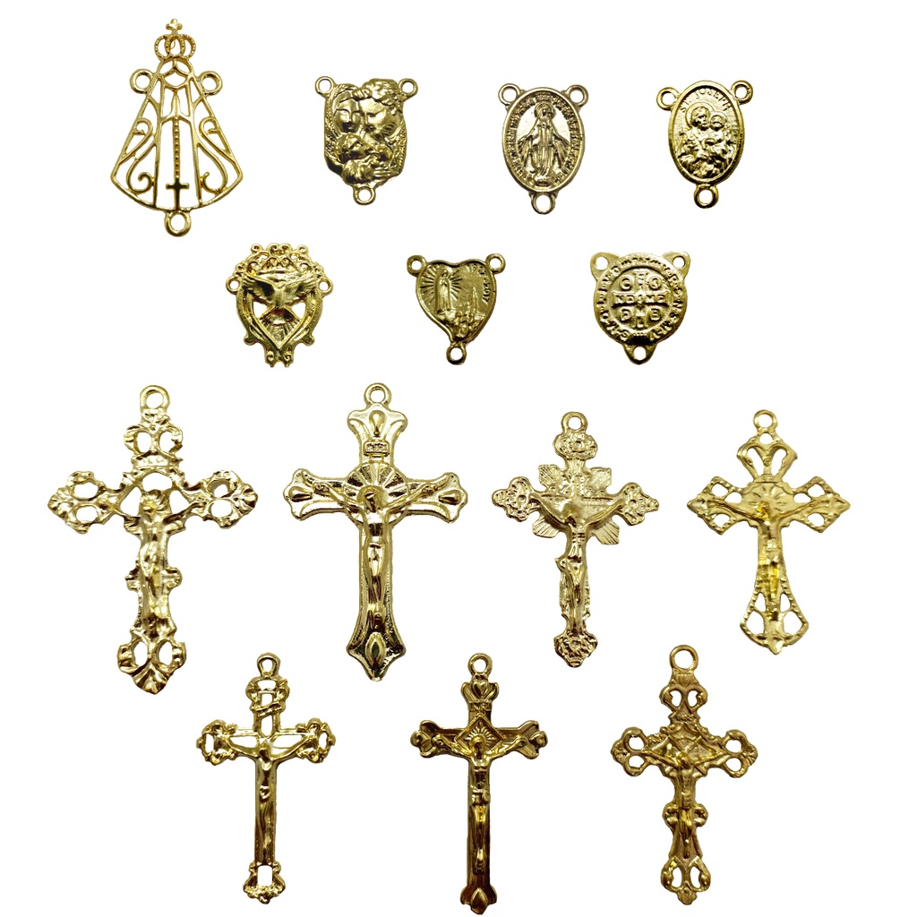 Kit 20 Entremeios + 20 Crucifixos Para Terço Dourado Alta Qualidade