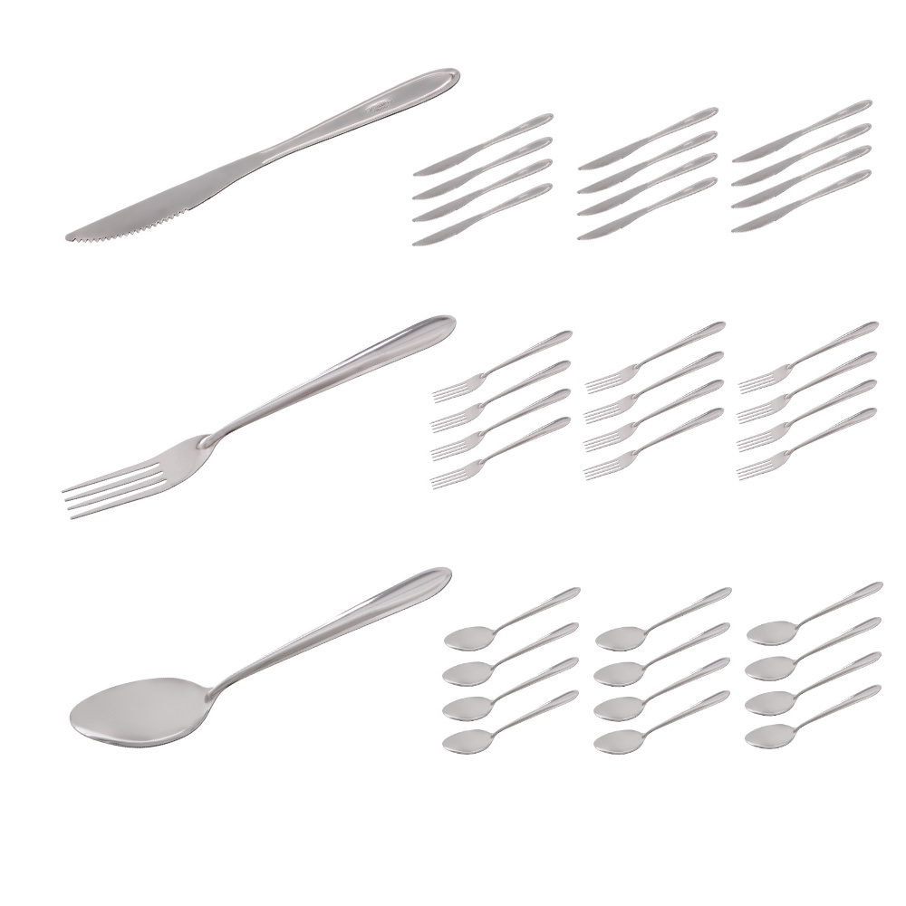 Jogo de Talheres Com 36 Peças Garfo Colher Faca Inox Polido
