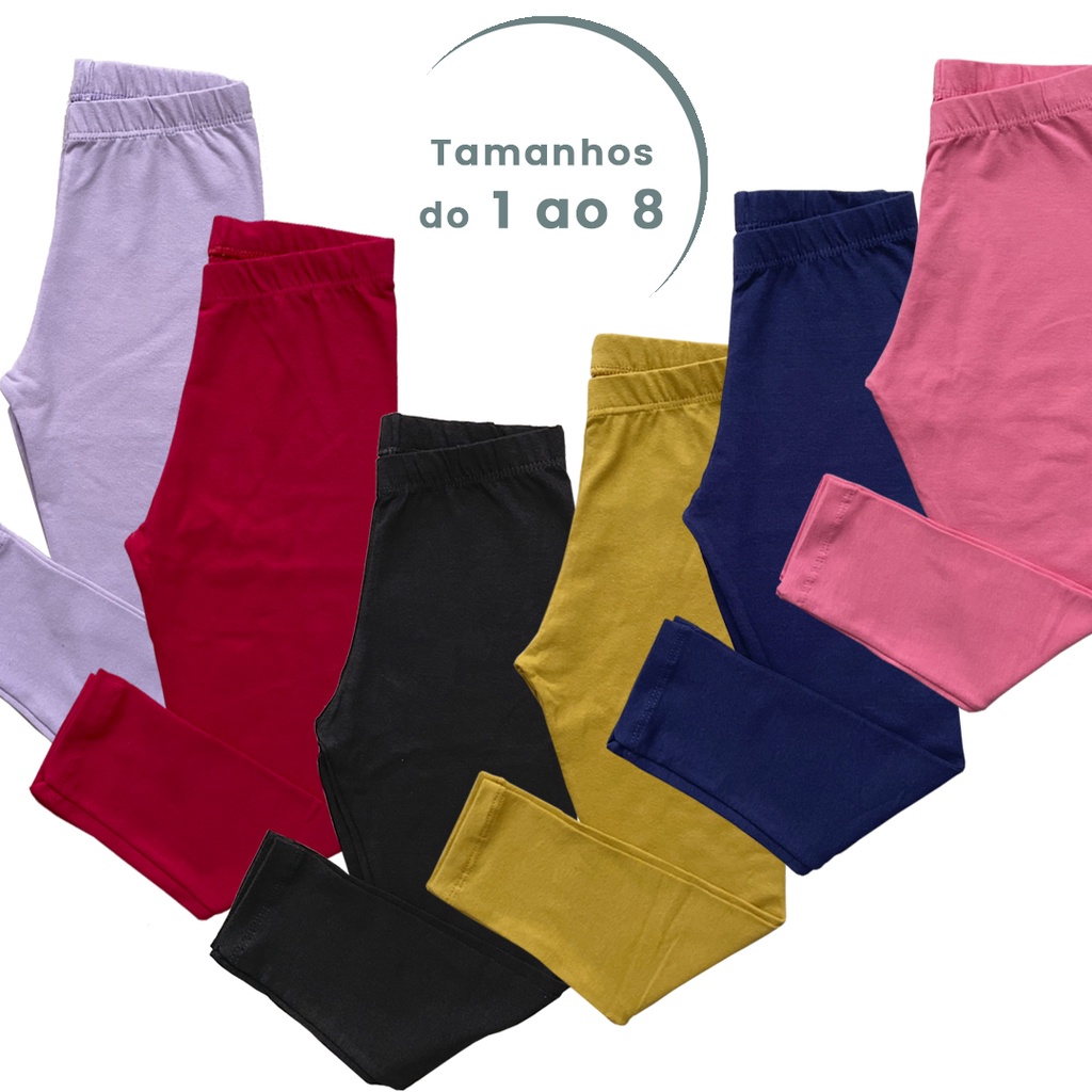 Kit 5 Shorts Legging - Tamanhos 4, 6, 8 Em Cotton Para Meninas